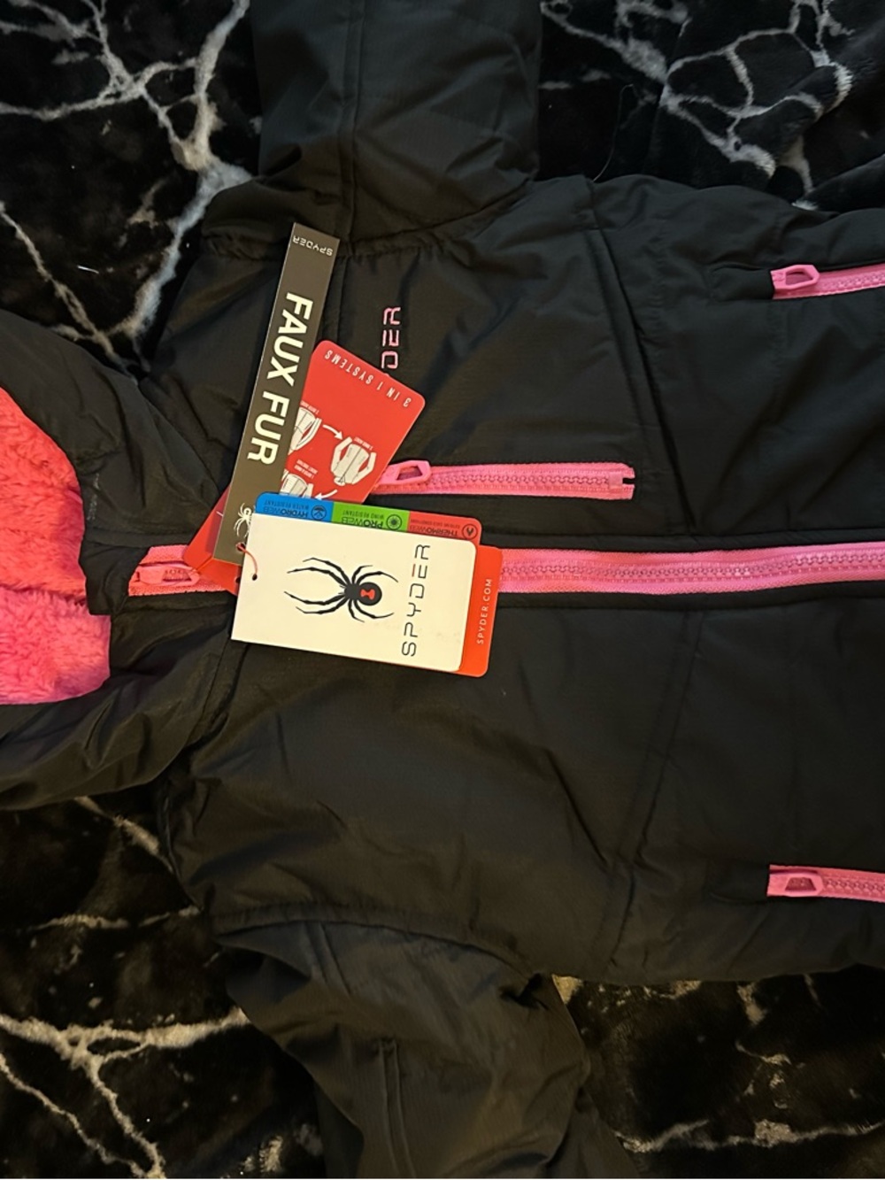Spyder Black Jacket with Pink Fuzzy Lining